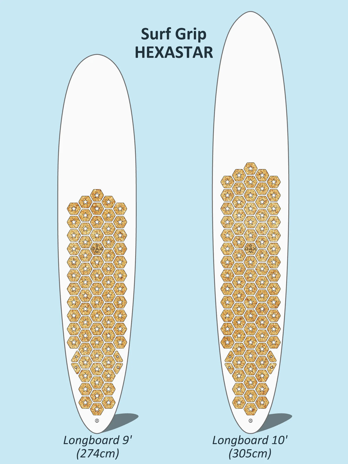 Visuel du grip OAX HEXASTAR pour une planche de surf 9'10, version liège