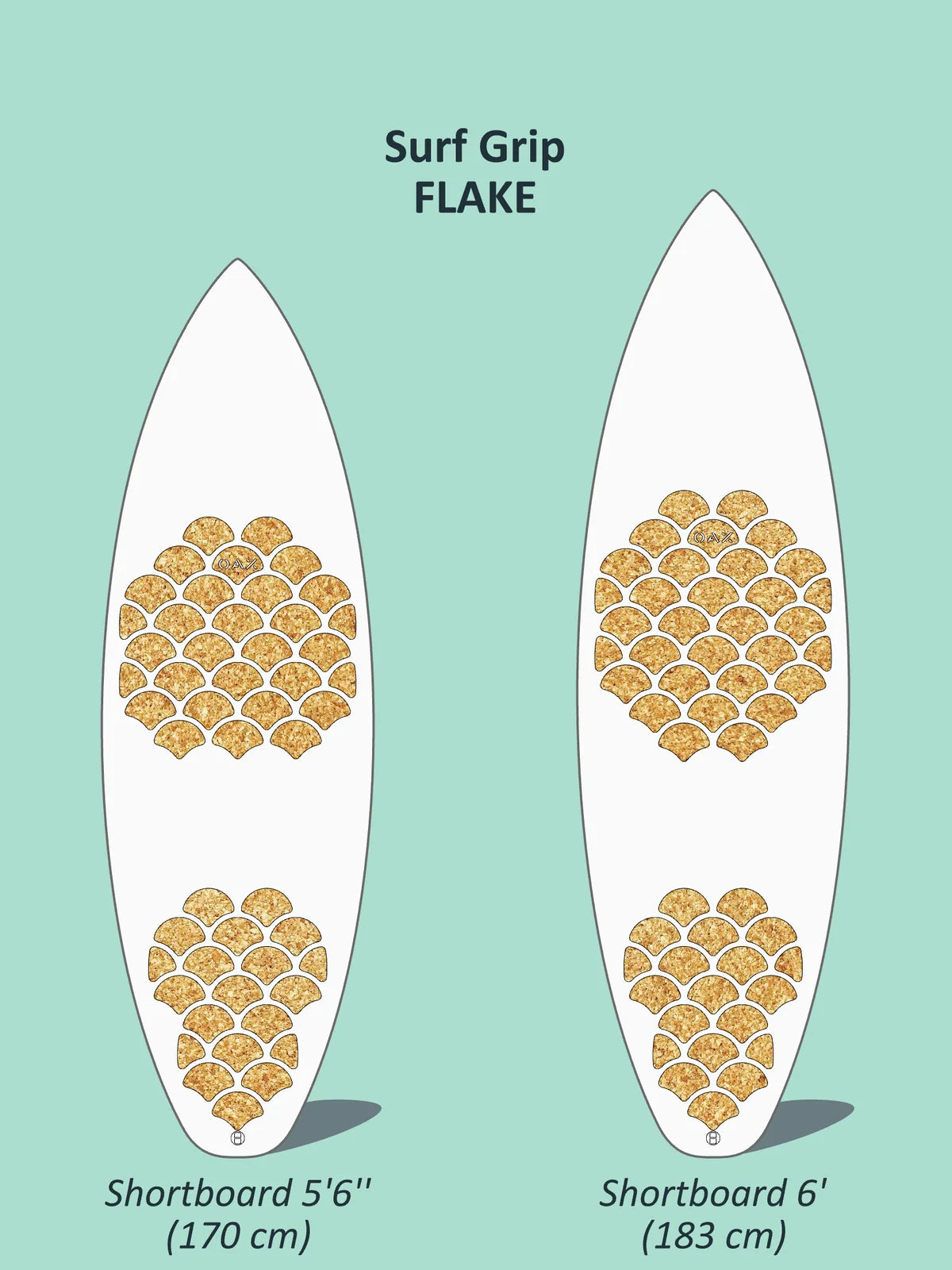 Plan de pose cotée du front grip et du tail grip OAX FLAKE, version liège